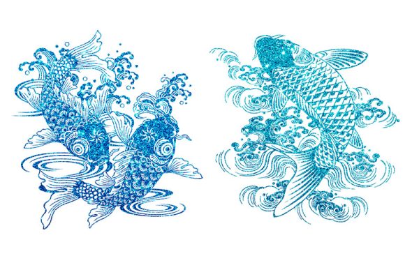 18款中国风传统海浪鱼纹锦鲤线稿PS/procreate笔刷PNG免抠图