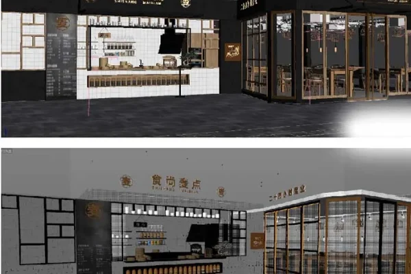 商场包子早点店铺C4D室内建筑模型