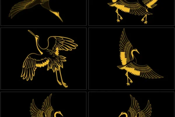 国潮复古仙鹤鸟类线稿图案中国风procreateps笔刷