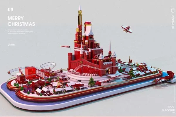 C4D圣诞节游乐园海报工程创意场景3D模型素材