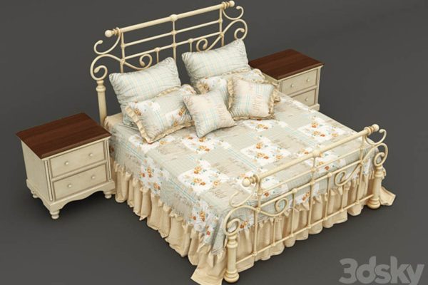 bed in the style of Provence双人床和床头柜组合3D模型