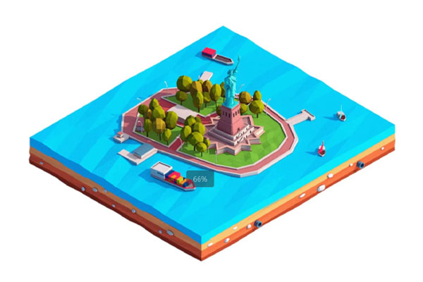 8款低多边形美国卡通地标建筑3D/C4D模型